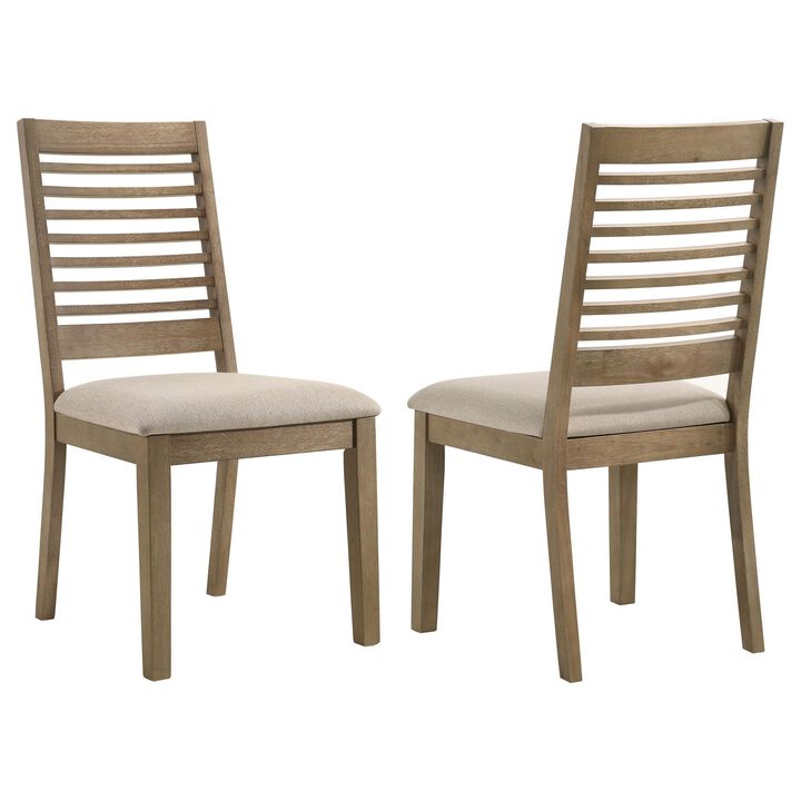 Scott Dining Side Chair Set of 2, Ladderback, Brown Wood, Latte Fabric - Benzara