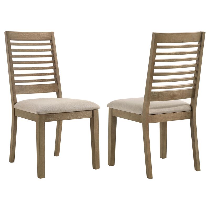 Scott Dining Side Chair Set of 2, Ladderback, Brown Wood, Latte Fabric - Benzara
