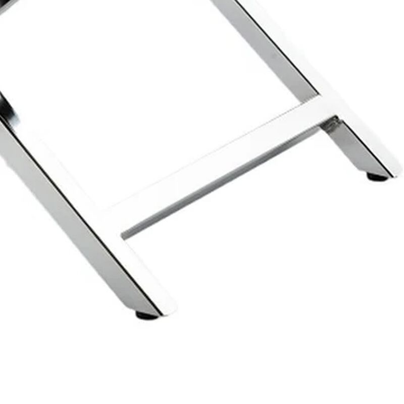 Myra 21 Inch Accent Stool, Gray Faux Leather Seat, Chrome Crossed Legs - Benzara