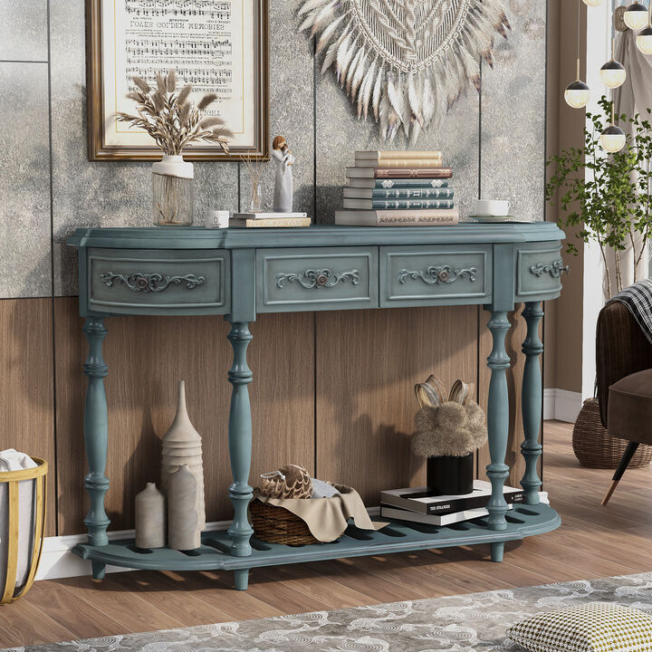 Merax 52''Modern and Contemporary Curved Console Table with 4 Drawers and 1 Shelf