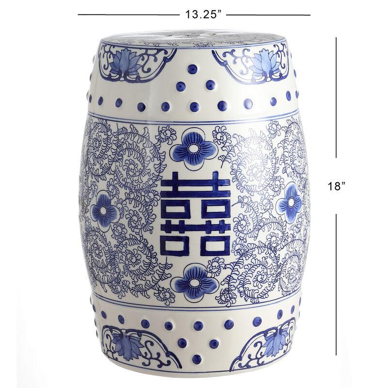 Double Happiness Chinoiserie Ceramic Drum Garden Stool