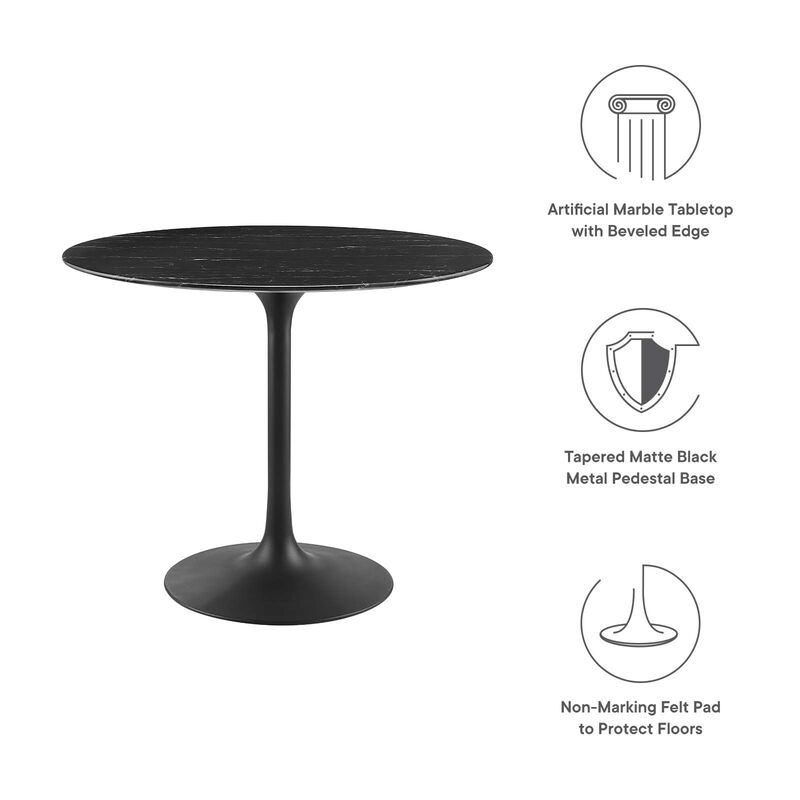 Modway - Lippa 36" Round Artificial Marble Dining Table Black Black