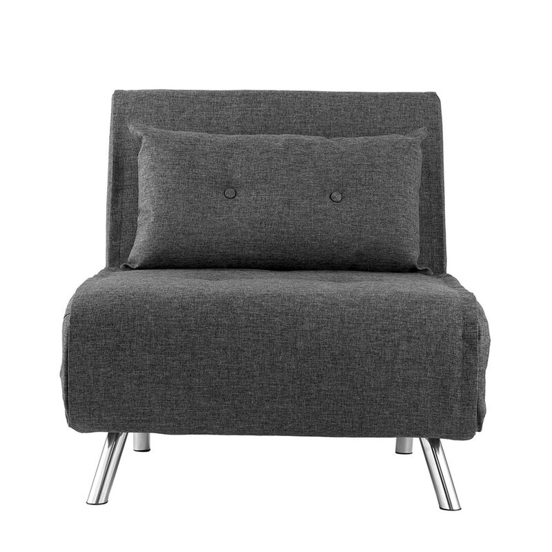 35 Inch Sofa Futon Bed, Convertible, Modern Velvet Lumbar Pillow, Gray-Benzara