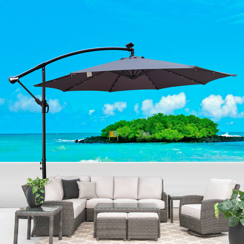 10 FT Outdoor Patio Umbrella Solar Powered LED Lighted Sun Shade Market Waterproof 8 Ribs