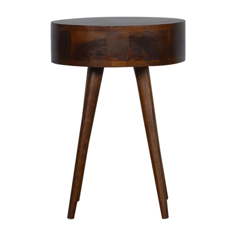Solid Wood 1 Drawer Nordic Chestnut Circular Shaped Nightstand