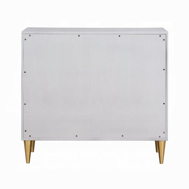 36 Inch Wide Nightstand Dresser, Drawers w Jewelry Tray, Silver, Gold - Benzara