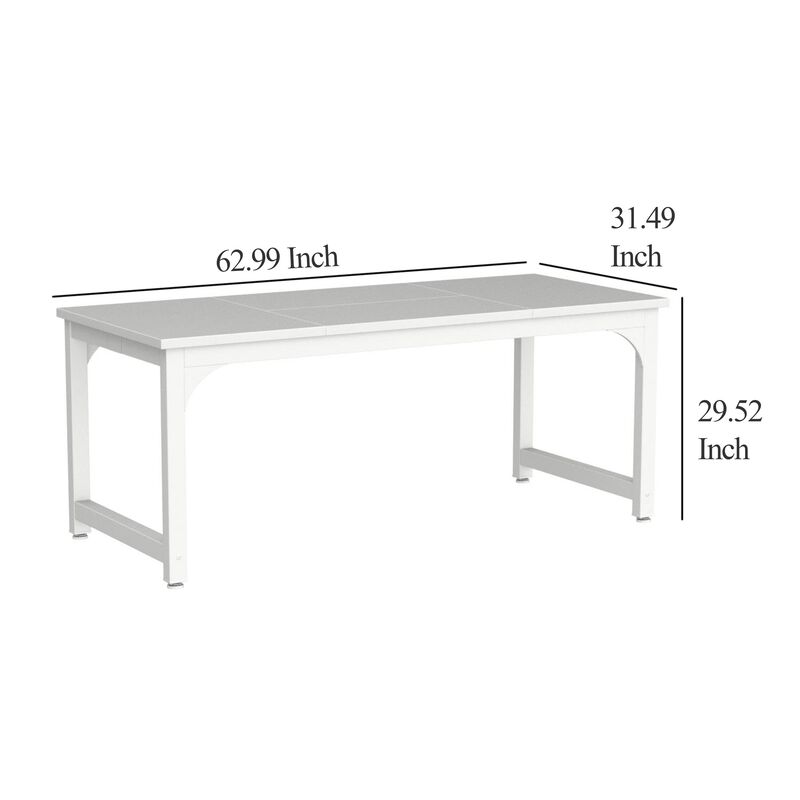 Home Office Desk, 63 Inch Minimalist Wood Top w White Metal Frame - Benzara