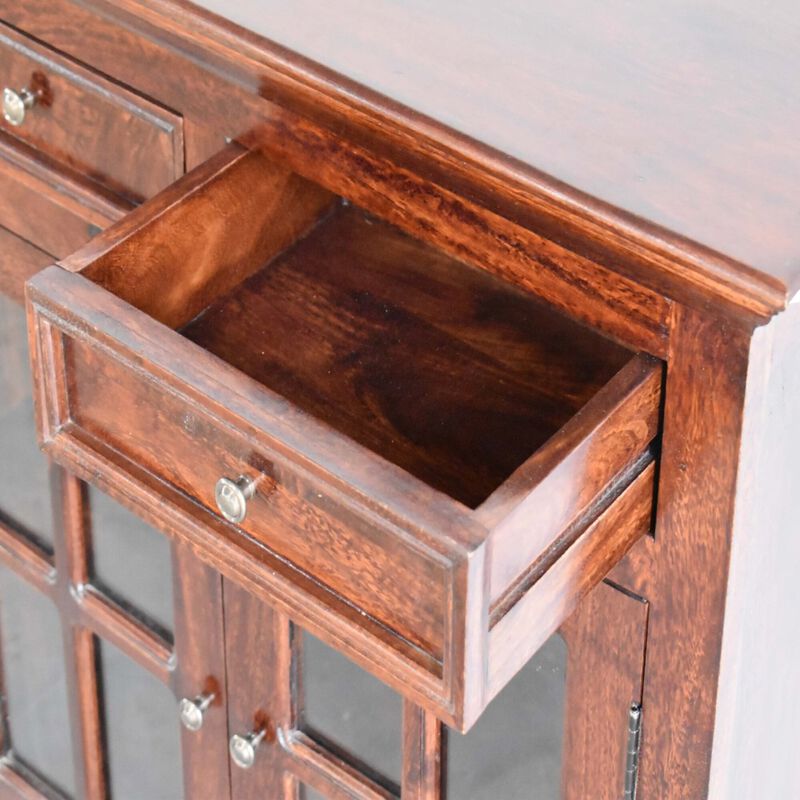Solid Wood Large Cherry Sideboard with 4 Glazed Doors