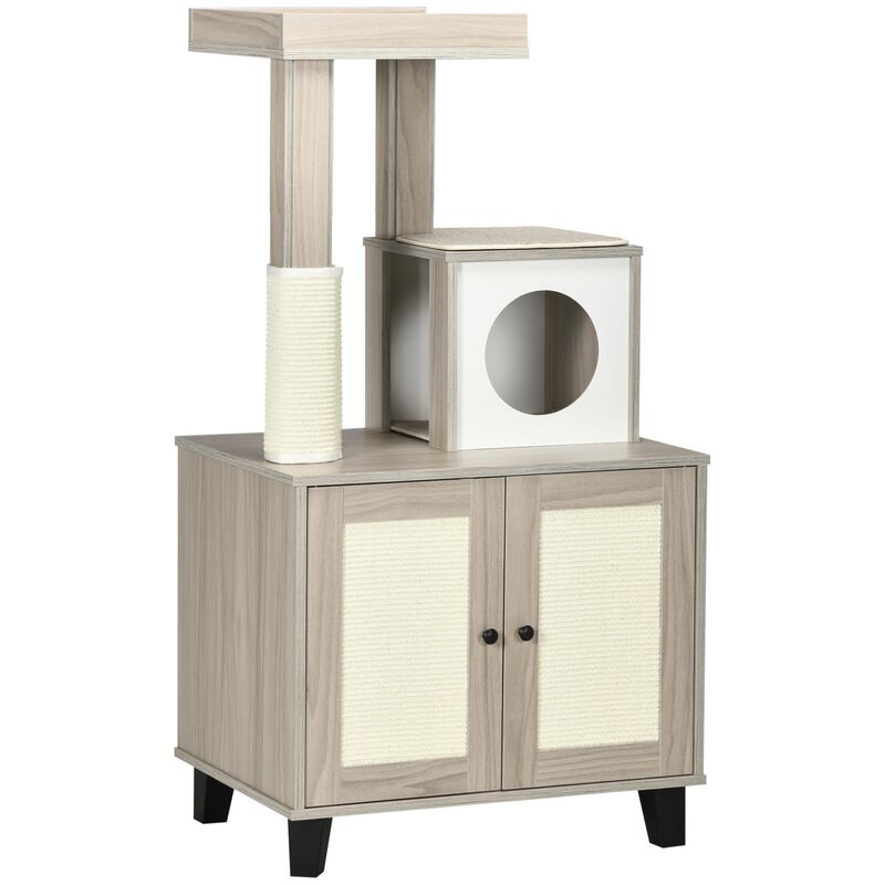 Modern Cat Hideaway: 50" Compact Tree with Litter Box Concealment