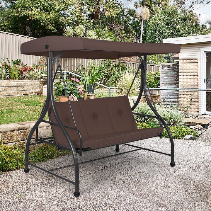 3 Seats Outdoor Swing Hammock with Adjustable Tilt Canopy