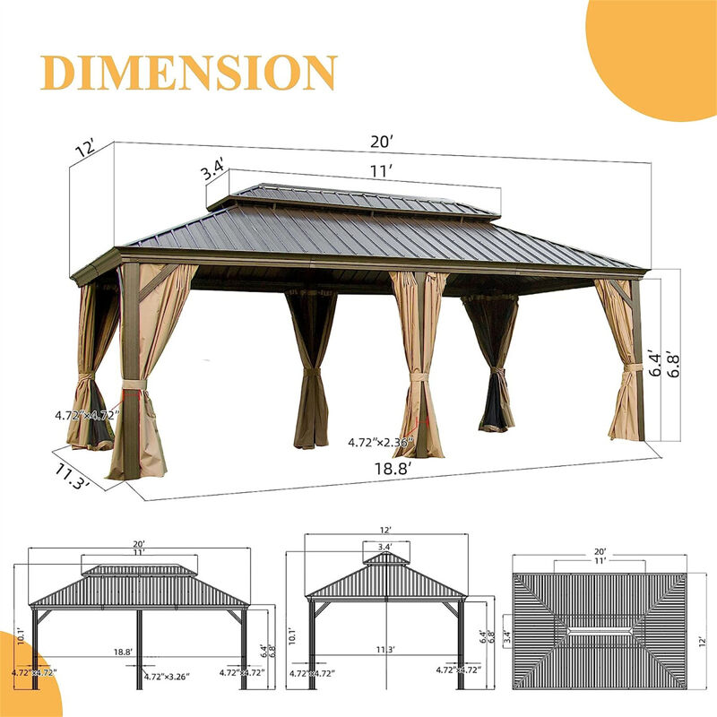 Aluminum Frame Hardtop Gazebo with Curtains, Netting