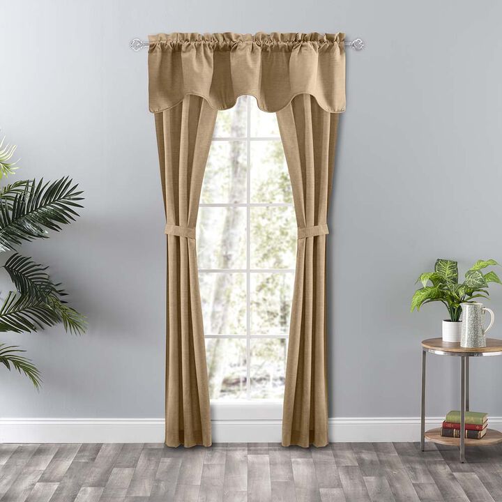 Ellis Curtain Lisa Solid Color Poly Cotton 3" Rod Pocket Duck Fabric Lined Scallop Valance 58" x 15" Tan