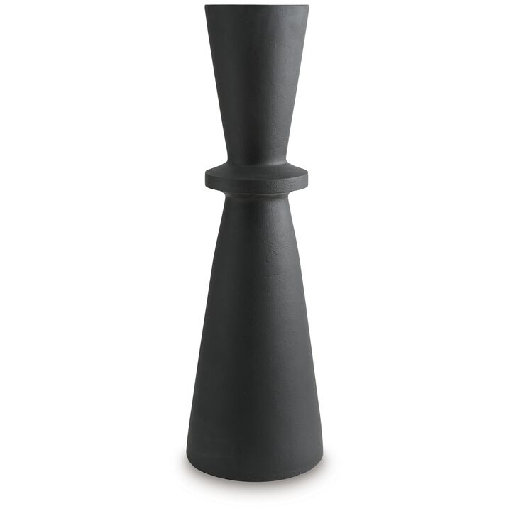 Loci Accent Vase, 30 Inch Hourglass Design, Textured Black Polyresin - Benzara Loci Accent Vase, 30 Inch Hourglass Design, Textured Black Polyresin - Benzara