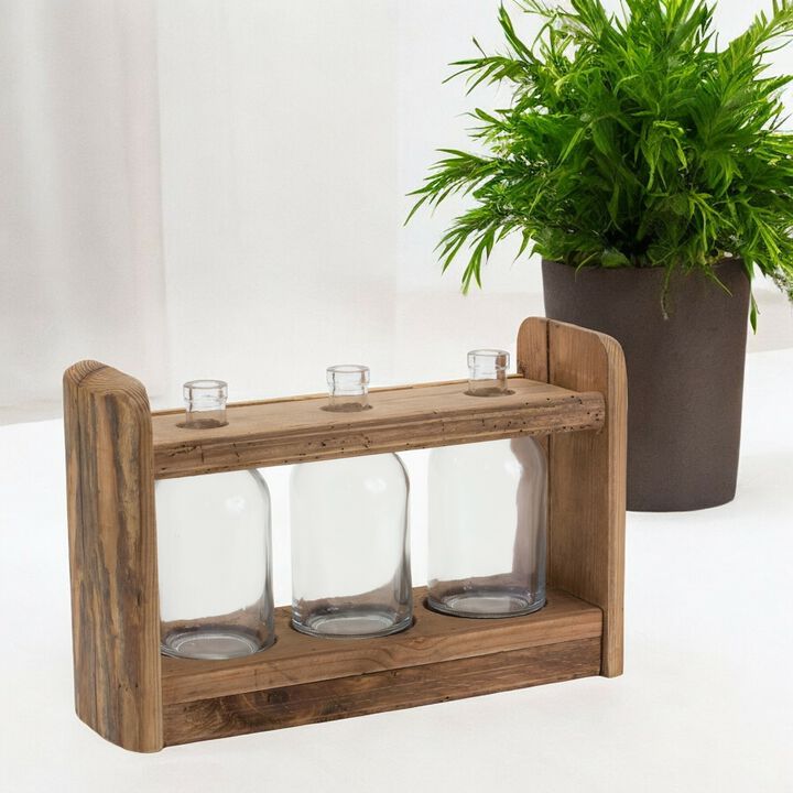 Triple Vase Set in Holder – Stylish Ceramic or Glass Vases for Home, Office, or Table Decor