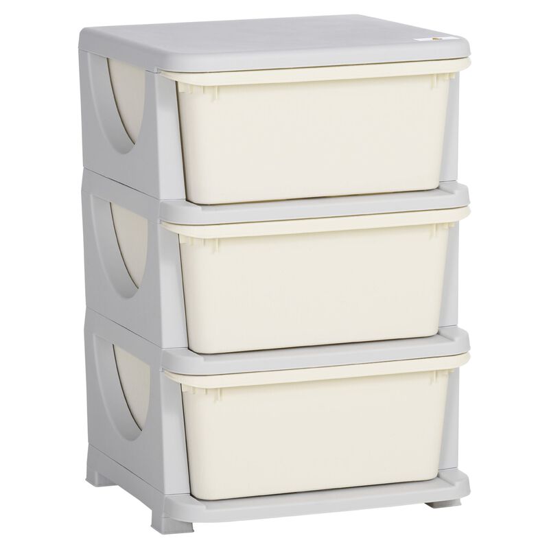 Cream White Kids' Storage: 3-Tier Organizer with Spacious Drawers