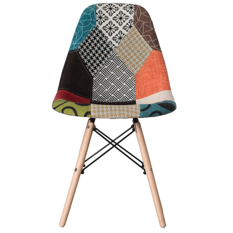Modern Fabric Patchwork Chair with Wooden Legs for Kitchen, Dining Room, Entryway, Living Room, Single