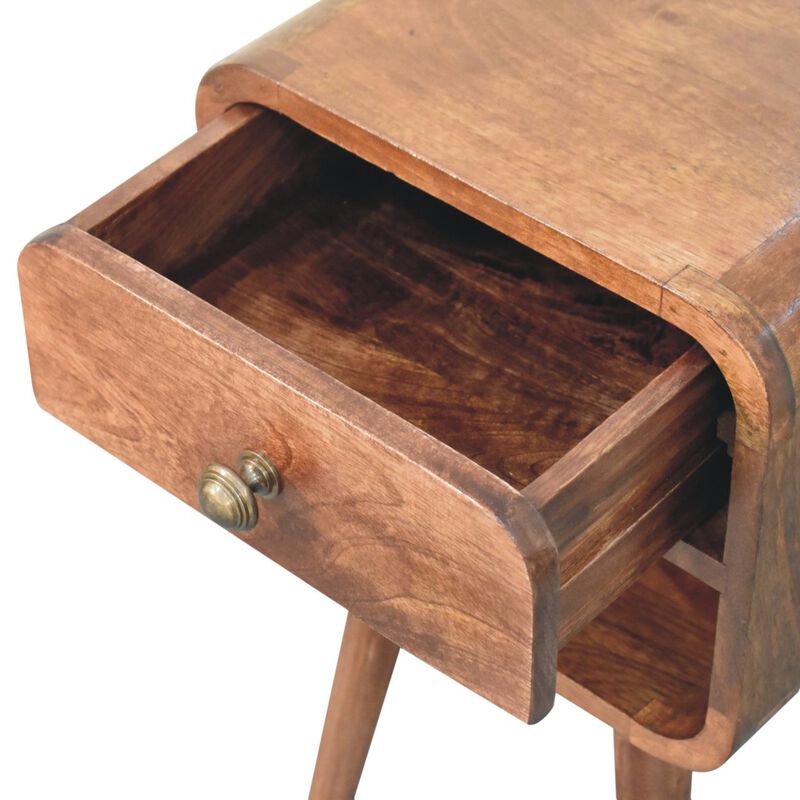 Artisan Furniture Solid Wood Mini Honey Caramel Curved Bedside with Lower Slot
