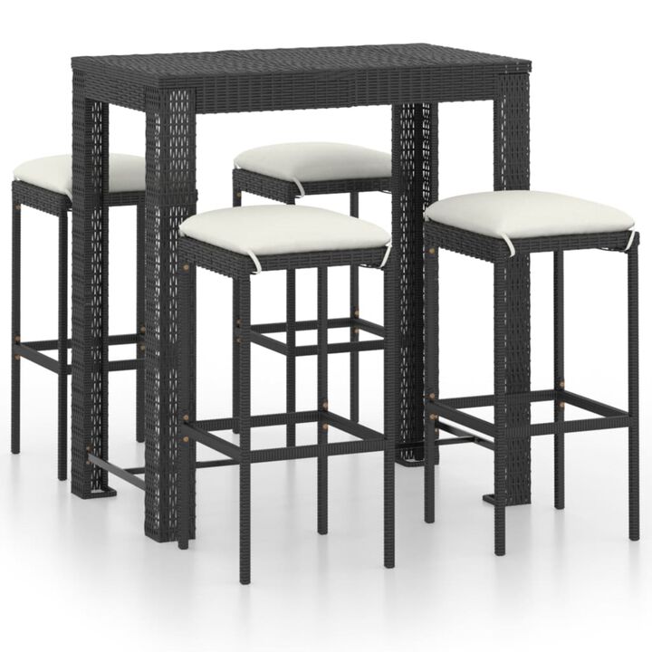 vidaXL 5 Piece Garden Bar Set with Cushions Poly Rattan Black