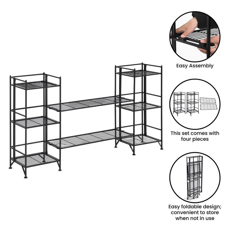 Convenience Concepts Xtra Storage 3 Tier Folding Metal Shelves with Set of 2 Deluxe Extension Shelves