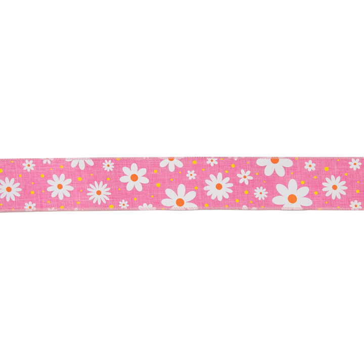 Pink and White Floral Spring Easter Wired Craft Ribbon 2.5" x 10 Yards