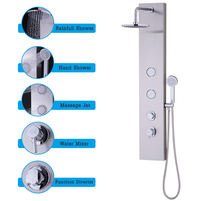 Shower Panel with Massage Jets and Hand Shower for Relaxing Bathroom Experience