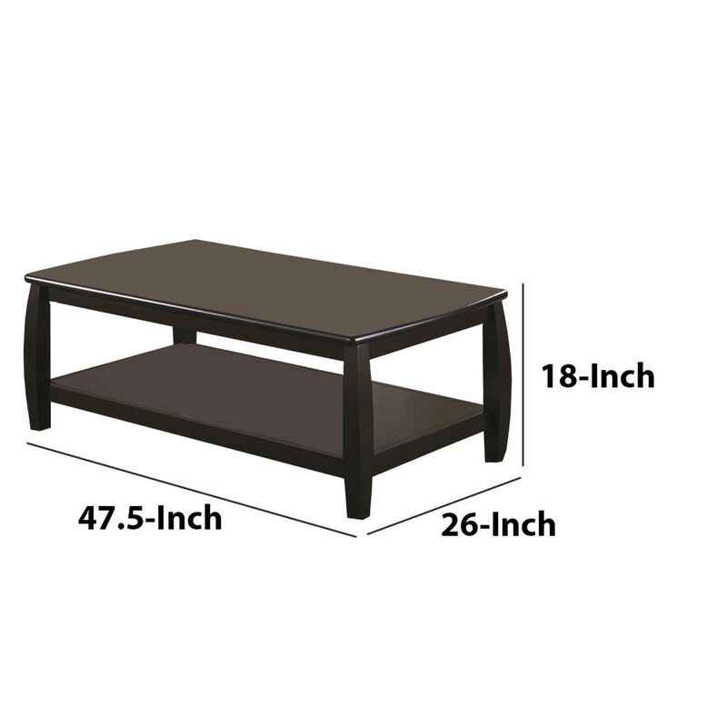 Contemporary Style Wooden Coffee Table With Slightly Rounded Shape, Dark Brown-Benzara