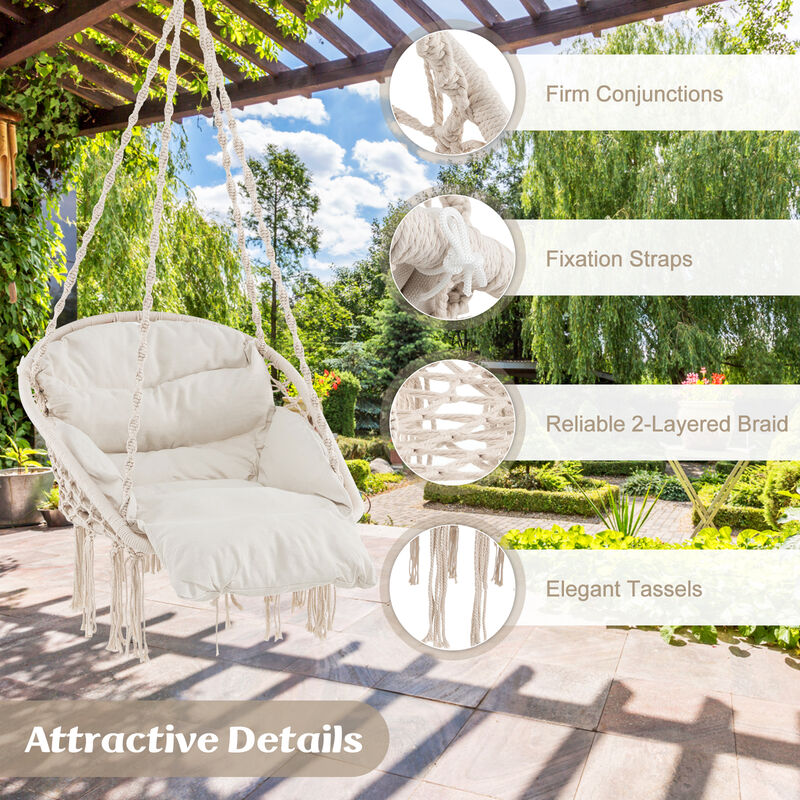 Hammock Chair with Thick Cushion and Macrame Holds up to 330 LBS
