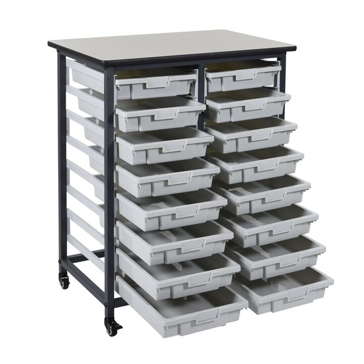Ergode Double Row Steel Frame Mobile Bin Storage Unit with 16 Bins