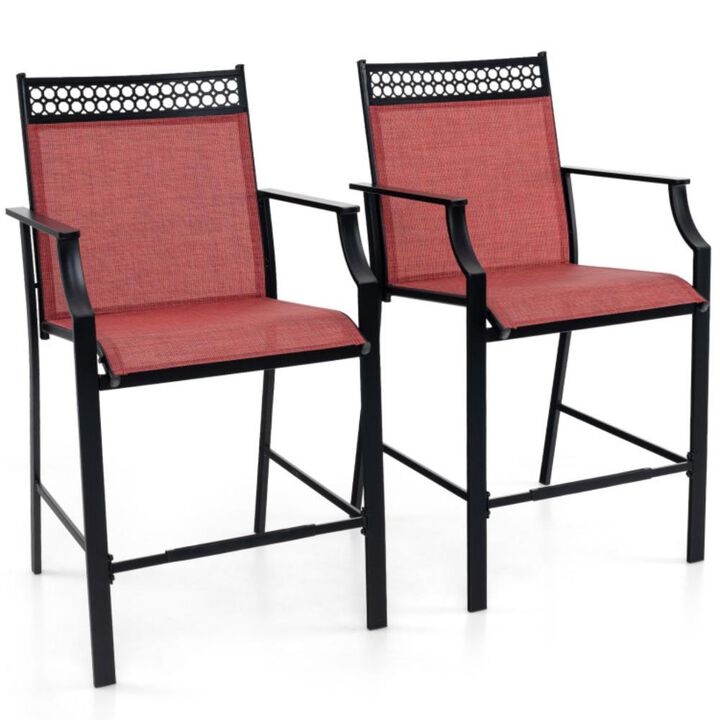 Hivvago Outdoor Counter Stools Set of 2 Heavy-Duty Barstools with Footrest and Armrests