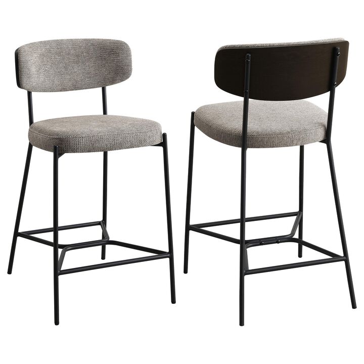 Ellina Counter Height Chair Set of 2, Taupe Fabric, Black, 24 Inch - Benzara