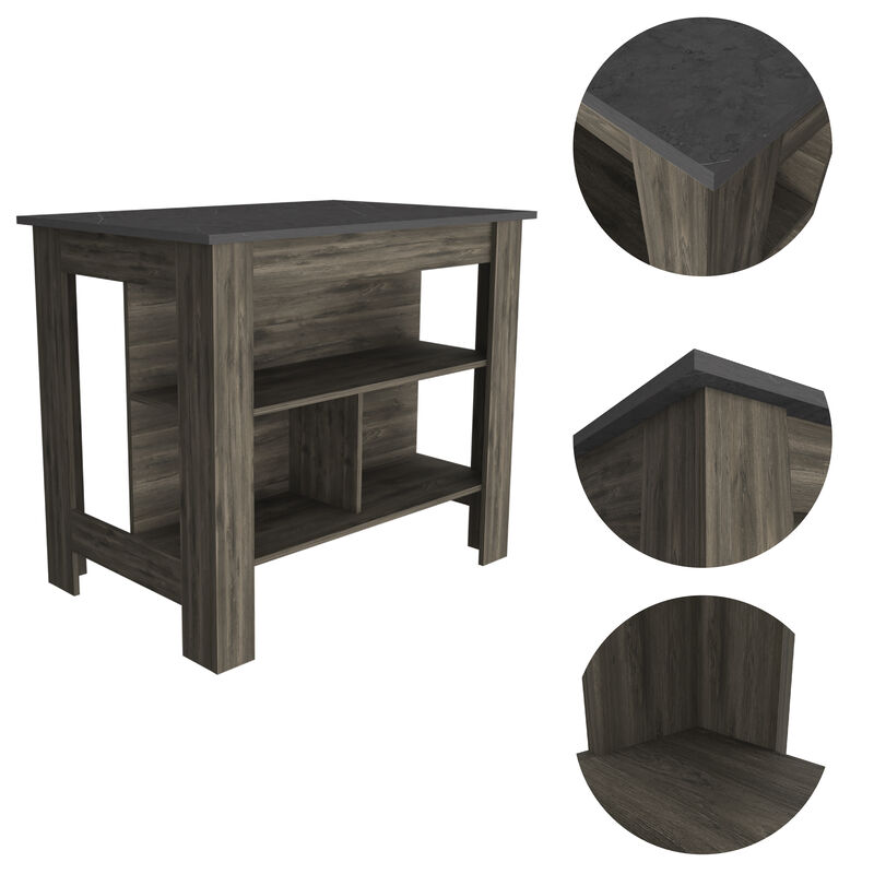 Streamdale Rockaway 3-Shelf Kitchen Island Dark Brown And Onix
