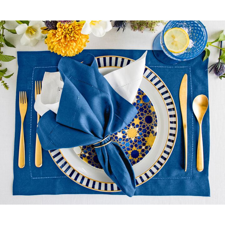 Solino Home 100% Pure Linen Placemats Set of 4 - 14 x 19 Inch | Classic Hemstitch