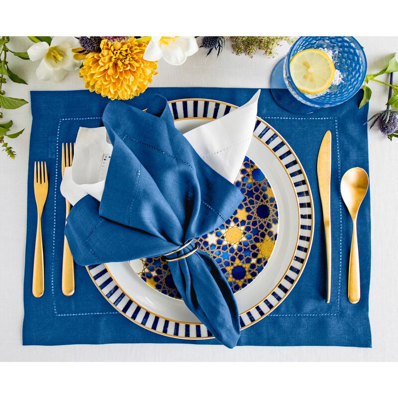 Solino Home 100% Pure Linen Placemats Set of 4 - 14 x 19 Inch | Classic Hemstitch