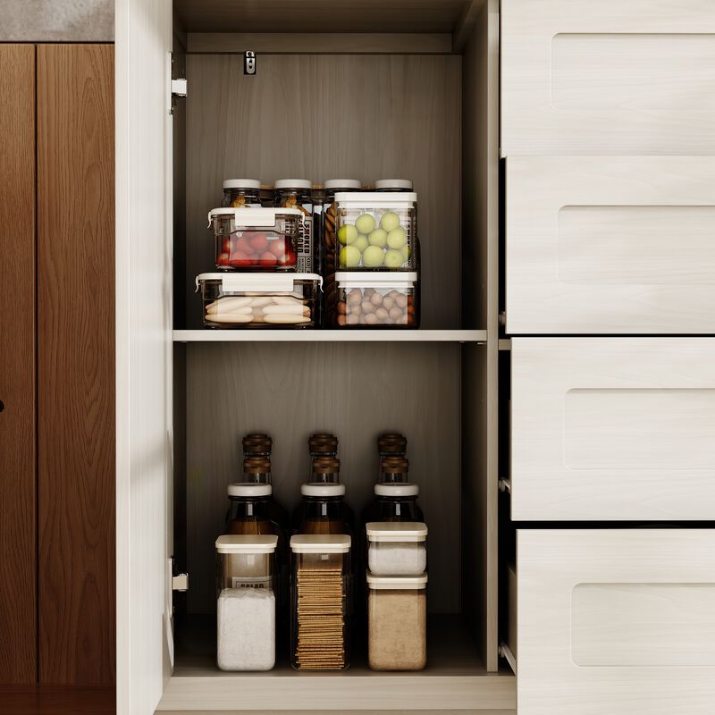 FUFU&GAGA Natural Wood Storage Cabinet with 4 Drawers and 2 Doors, MDF & Rubberwood Construction (55.1" W x 33.9" H x 15.7" D), Grey