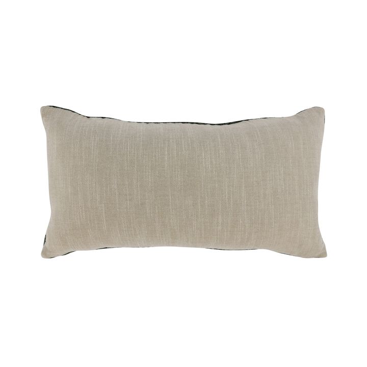 Rosie Lumbar Throw Pillow, 14x26 Inch Hand Knitted Linen, Light Gray - Benzara