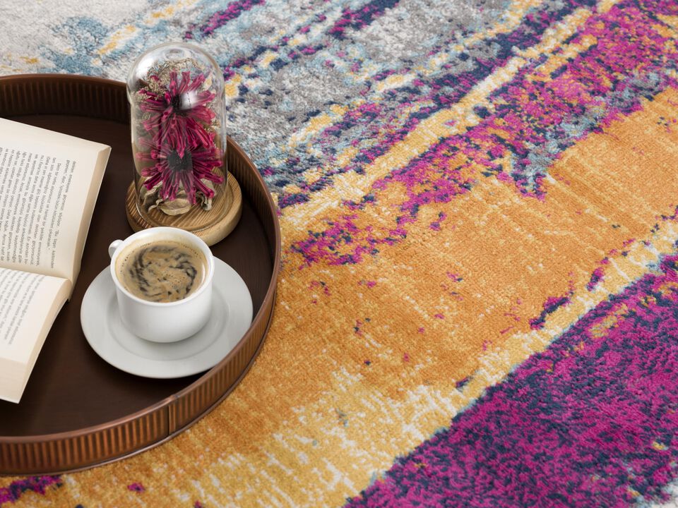 Savannah Abstract Mid-Century Modern Purple Orange Indoor Area Rug
