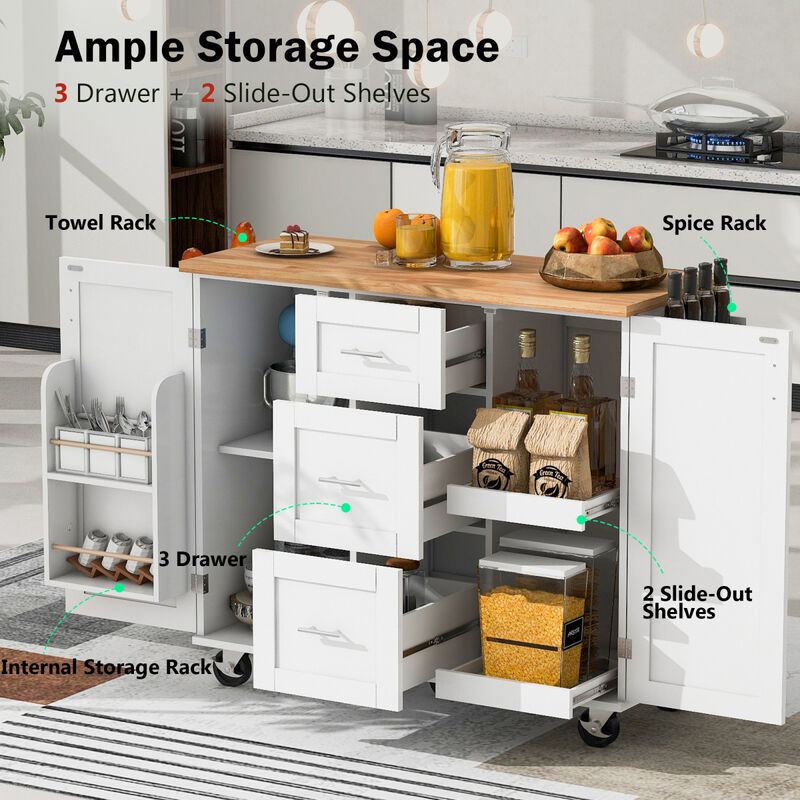 Streamdale Rolling Kitchen Island with Storage and Spice Rack Tower