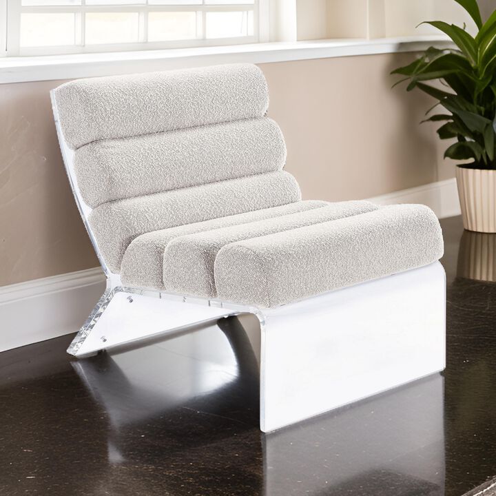 Reta Armless Accent Chair, Modern Ivory Boucle Channel Tuft, Clear Acrylic - Benzara