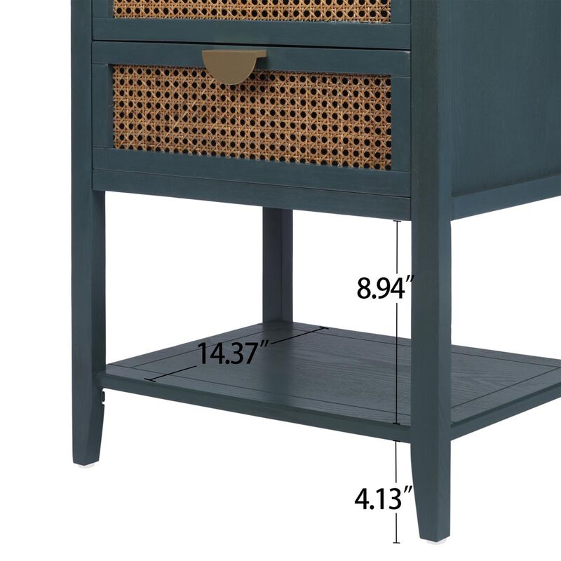 MONDAWE Nightstands with 2 Drawers, Rattan Night Stand Bedside Table End Table Standing Storage Cabinet for Entryway, Living Room, Bedroom