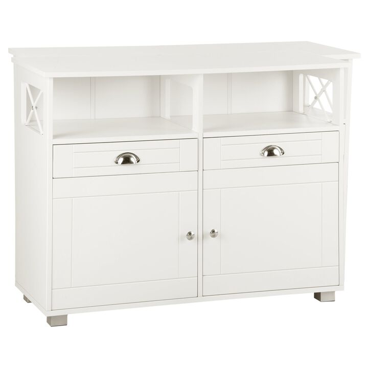 White Kitchen Organizer: Sideboard Buffet with Drawers and Large Top