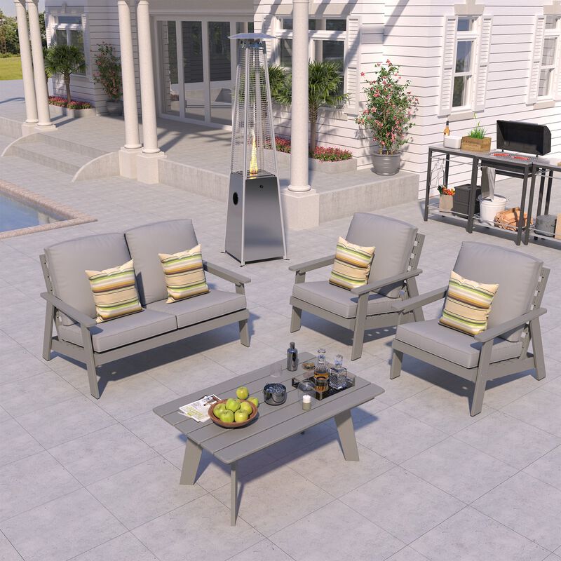 MONDAWE 5 Pieces Outdoor Seating Patio Conversation Set with Heater and Coffee Table