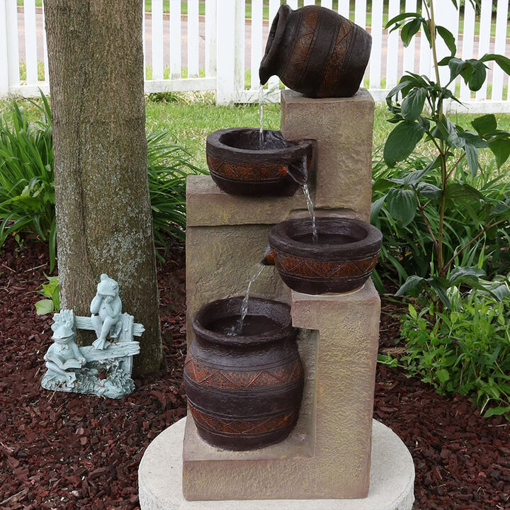 Sunnydaze Cascading Terra Bowl Solar Water Fountain with LED Lights - 30 in