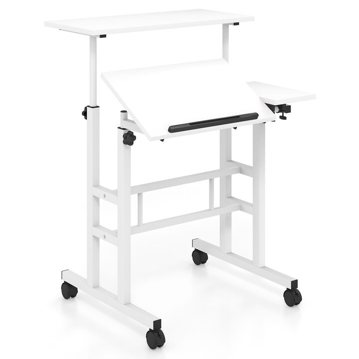 Mobile Standing up Desk Adjustable Computer Desk Tilting Workstation