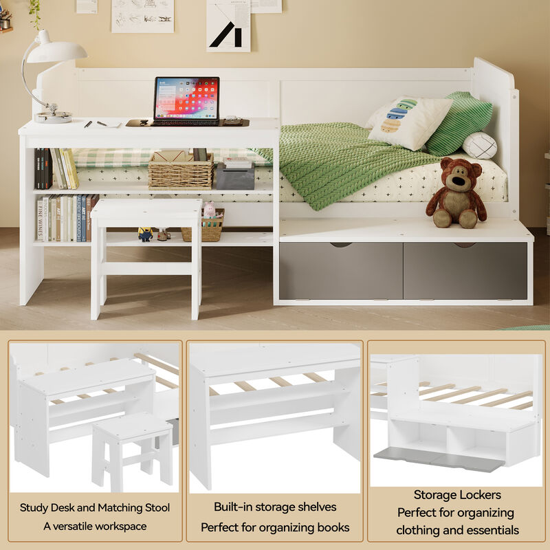 Merax Multi-functional Daybed Bed with Study Desk and 1 Stool