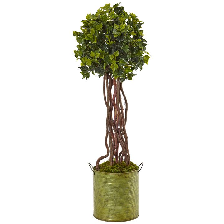 Hivvago 2.5 Feet English Ivy Tree in Metal Planter UV Resistant (Indoor/Outdoor)