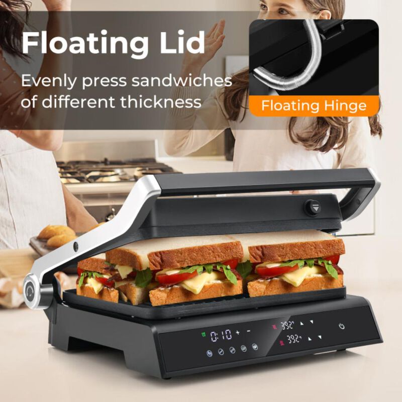 Hivvago 3 in 1 Indoor Electric Panini Press Grill with LED Display-Black
