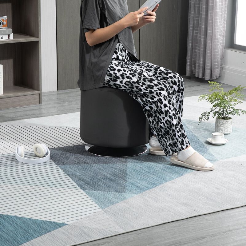 Grey Padded Seat: Swivel Ottoman Foot Stool with PU Leather