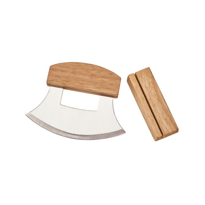 Stainless Steel ULU Knife with Wood Handle & Stand