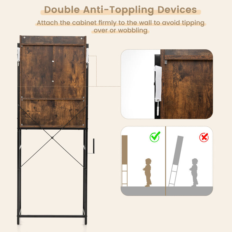 4-Tier Multifunctional Toilet Sorage Cabinet with Adjustable Shelf and Sliding Barn Door