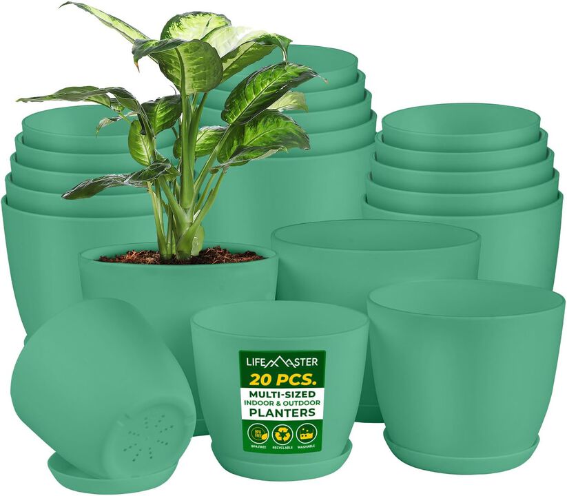 Planter Pots with Drainage Holes - Lightweight, Durable, and Space-Saving Pots for Indoor and Outdoor - Versatile Functionality, Simple Modern Design, Plastic Planter Pots